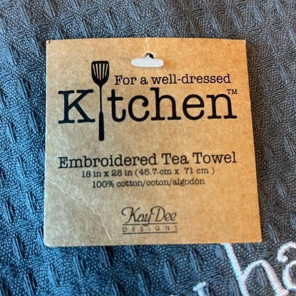 Grey Tea Towel with white Embroidered “All you need is Love… and a Cat” HP 11/14 - Picture 4 of 5